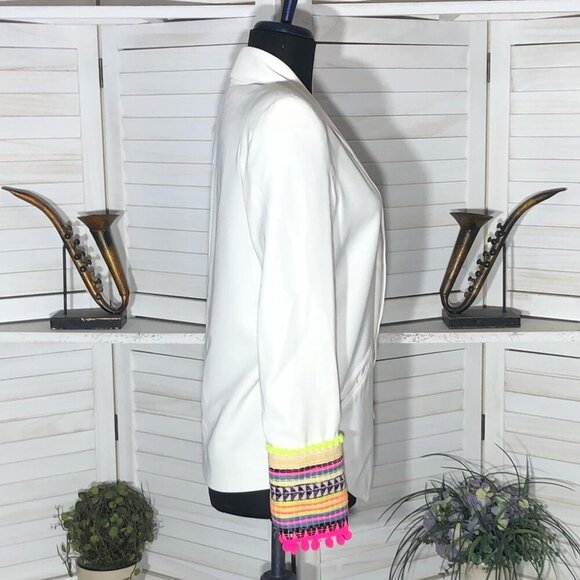 Bless The Mess Structured Blazer Artisan Neon Embellished Cuffs White sz M 38 - Picture 3 of 12